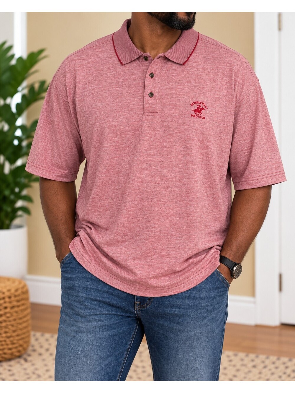 Beverly Hills Polo Club Men’s XXL Heather Red Performance Polo Shirt